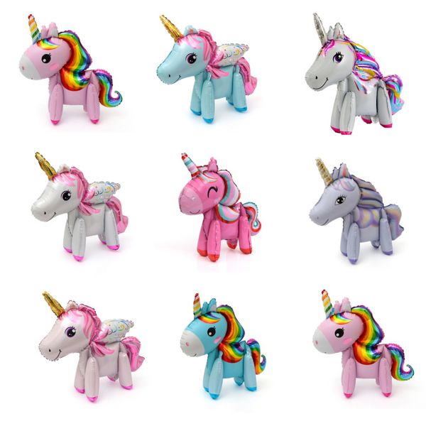 Novedad Gag Toys 3D Asamblea Rainbow Horse Unicornio Globo Bebé Cumpleaños Globos de aluminio decorativos