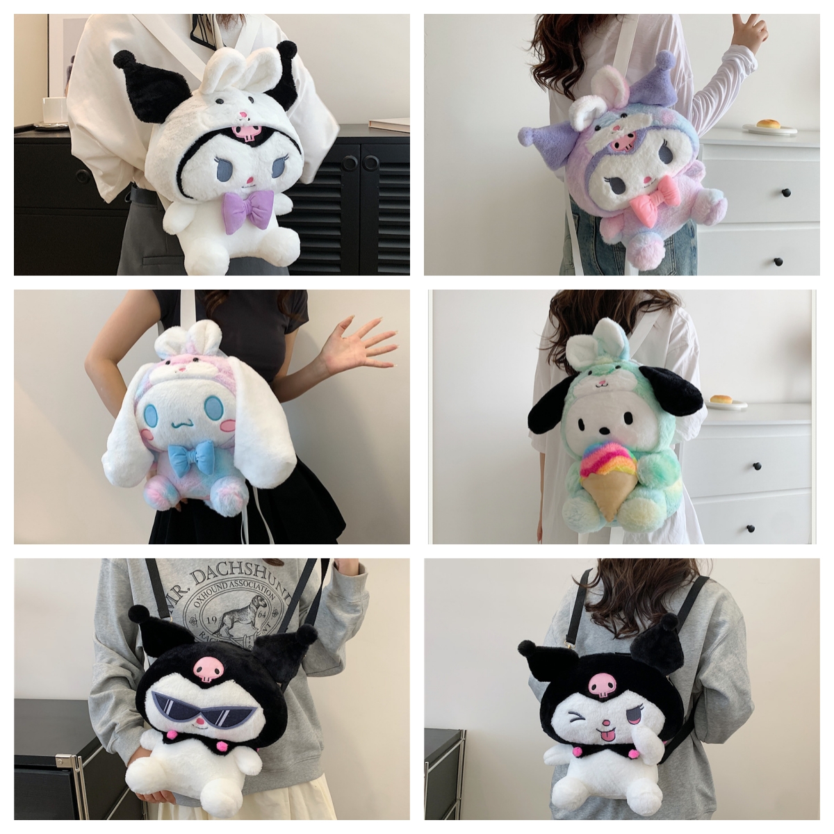 Atacado cão de pelúcia dos desenhos animados menina mochila bonito kuromi um ombro crossbody saco pai criança presente transporte