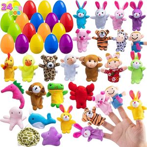 Novelty Games 24-delige voorgevulde paaseieren met vingerpoppetjes van dieren voor peuters Kids Easter Basket Stuffers Goodie Bag Fillers Feestartikelen 230710