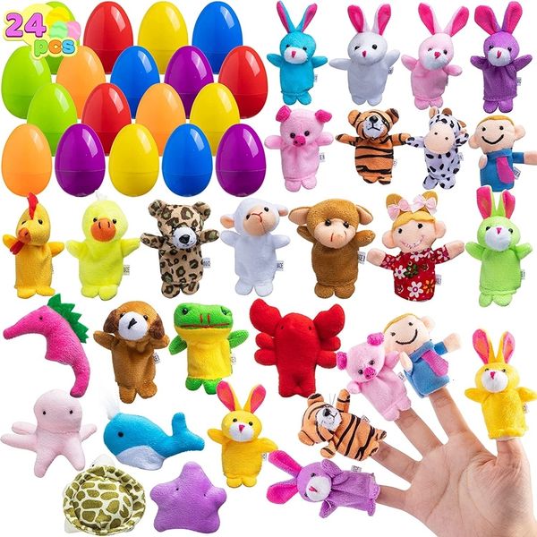 Juegos novedosos 24 piezas de huevos de Pascua precargados con marionetas de dedos de animales para niños pequeños Niños Canasta de Pascua Rellenos Goodie Bag Fillers Favores de fiesta 230710