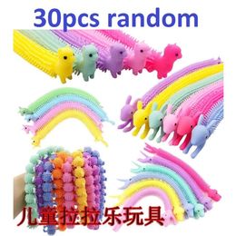 Nieuwheid Games 30 3PCS Funny Unicorn Pull Worm Noodle Fidget Toys String String Tpr Rope Anti Stress Relief Autism Vent Toy 230508