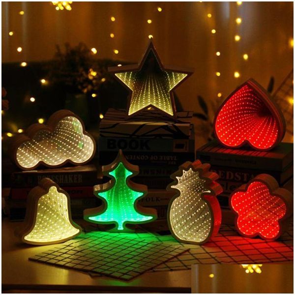 Nouveauté Jeux 3D Étoiles Nuage Arbre De Noël Veilleuse Infinity Miroir Tunnel Lampe Creative Led Pour Enfants Bébé Jouet Cadeau 220510 Drop Dhfhk