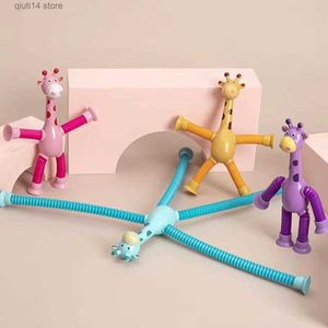 Novelty Games 4 Pcs Telescopic Suction Cup Giraffe Toy Cartoon Puzzle Suction Cup Parent-Child Interactive Decompression Toy Stress Relief T230505