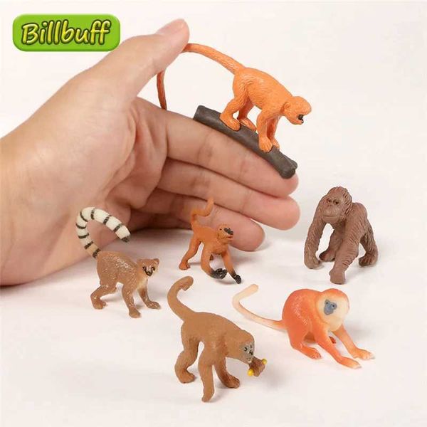 Jeux de nouveauté 6pcs simulation Wild Animal Touet Plastic Action PVC Modèle Babon Baboon Figures de singe Collection Doll Toy for Children Gift Educational Gift Y240521