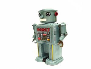 Juegos novedosos Colección para adultos Retro Juguete de cuerda Metal Estaño Brazos en movimiento Columpio robot alienígena Mecánico Reloj figuras de juguete para niños gif6960813