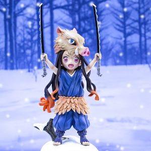 Nieuwheid Games Anime Demon Slayer Figuur 19cm Kamado Nezuko Cos Haskira Inosuke Leuk standbeeld Q versie Kawaii Figurines Gift voor Kid Christm