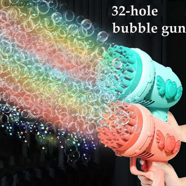 Juegos de novedad Juguetes de baño para bebés Pistola de burbujas Juguete para niños Máquina de burbujas de cohetes automática eléctrica Juguete para fiesta de bodas al aire libre Luz LED Regalo de cumpleaños para niños Q240307
