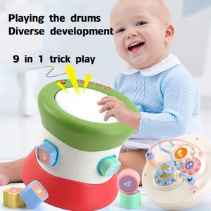 Nouveauté Jeux Bébé Musical Main Battre Tambour Enfants Éducation Précoce Jouet Puzzle Battre Tambour Cloche Anneau Instruments jouets cadeau d'anniversaire 230517