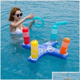 Juegos de novedad Juego de playa Juguete Inflable Anillos de lanzamiento Diversión acuática Flotadores cruzados Piscina Juguetes flotantes Entrega de gotas Regalos Gag Dhukb