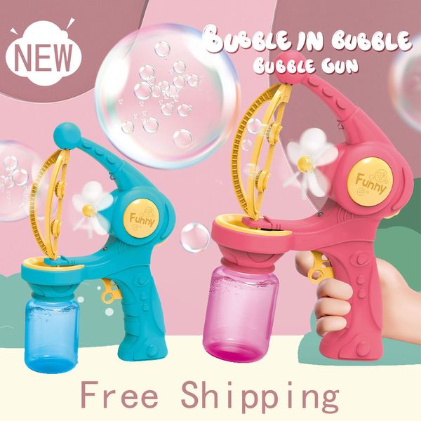 Juegos novedosos Big Bubble Gun Niños Máquinas automáticas de burbujas Ventiladores de dibujos animados Bubbles Maker Machine Soap Bubbles Blower Niños Juguetes al aire libre 230706