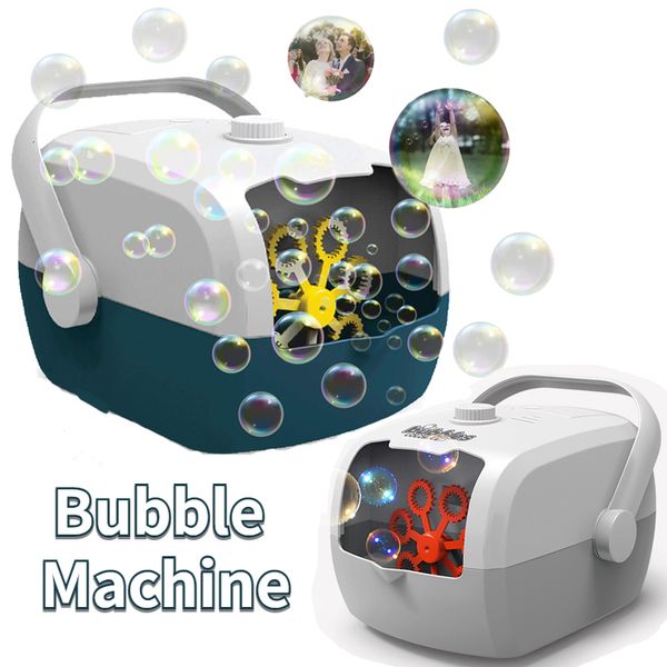 Juegos novedosos Máquina de burbujas Máquina de burbujas automática eléctrica portátil Soplador de burbujas de diseño de dos potencias Fabricante de burbujas de jabón al aire libre para niños Juguetes de fiesta Regalos 230706