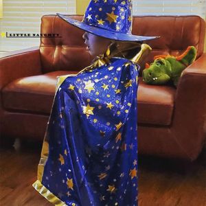 Juegos novedosos Disfraces de Cosplay para niños Disfraces de Halloween de brujas para niños Capa de mago Capa con sombrero puntiagudo Niñas Niños Juguetes de fiesta de mago 230621