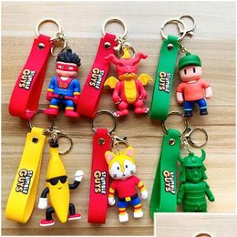 Jeux de nouveauté Mignon Porte-clés Charme Porte-clés Fob Pendentif Dessin Animé Mini Stumbleguys Lumière De Luxe Poupée Couple Étudiants Créatifs Valen Dro Dhwlz