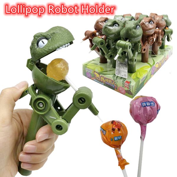 Juegos de novedad Titular de piruleta de dinosaurio Juguete Lollipop Titular de robot Almacenamiento de dulces para niños Almacenamiento de dulces a prueba de polvo Soporte de pastel de regalo Juguetes novedosos 230617