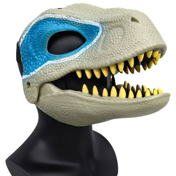 Jeux de nouveauté Masque de dinosaure en plastique dur à mâchoire mobile Halloween Cosplay Party Masque de dinosaure avec mâchoire d'ouverture Support de masque de dinosaure pour enfants adultes 230216