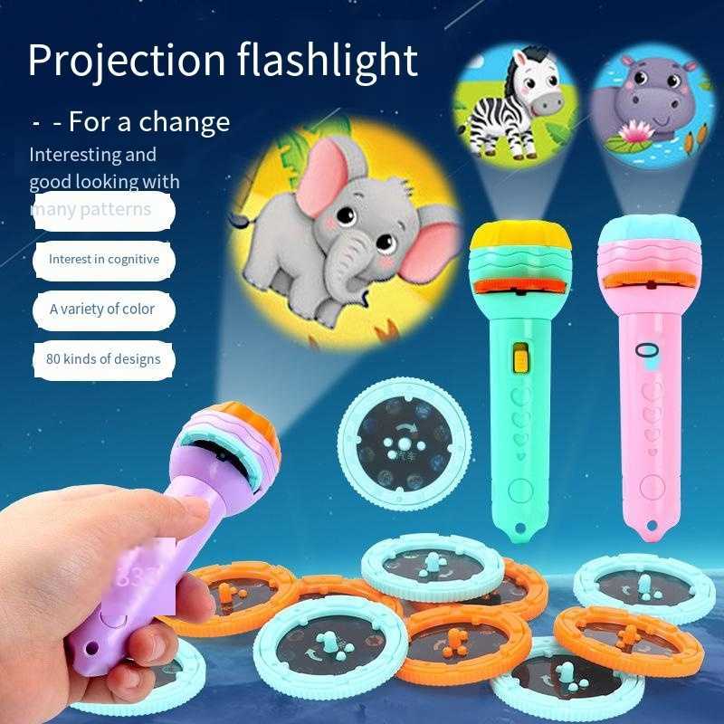 Nyhetsspel ficklampan barnpussel tidig utbildning självlysande leksaker baby roligt slips kreativ himmel projektor lampa