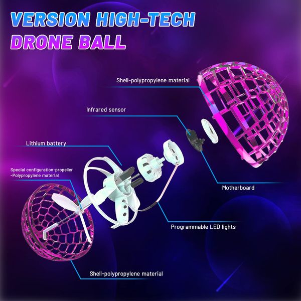 Juegos de novedad Flying Ball Magic Orb Hover Soaring Neba Fly Toy Spinner Space Mini Drones Boomerang Nova Ufo Drone para regalos Pink Drop D Amztj