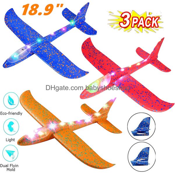 Juegos novedosos Aviones de espuma para niños 18.9 Lanzar juguetes de avión Luz LED Modo de vuelo Avión planeador Volar Diversión Actividades de verano S Ambon