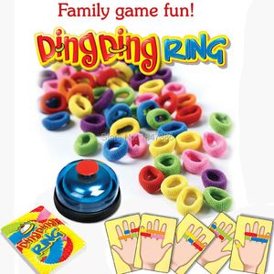 Nieuwigheid Grappig Grappige Challenge Ring Ding Toy Family Party Geweldige praktische gadgets voor 26 spelers met 24 Picture Cards 60 Hair 1 Bell 230322