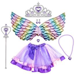 Nieuwigheid Games Meisjes Prinses Verjaardagsfeestje Kostuums Fairy Wing Wand Rok Ketting Oorbellen Edelsteen Party Cosplay Kostuums 230625
