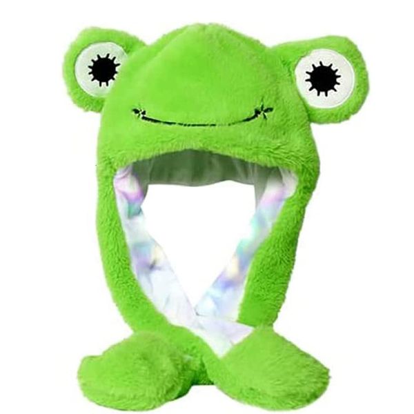 Jeux de nouveauté Glowing Animal Frog Hat Floppy Led Light Ears Moving Jumping Pop Up Beating Plush Dress Cartoon Cute pour adultes et enfants 230721