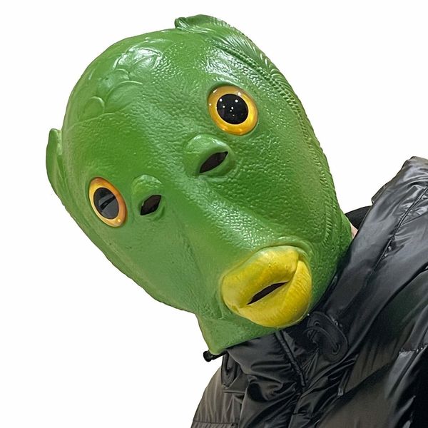 Jeux de nouveauté Masque de poisson vert Masque drôle Latex Masque facial d'animal pour Halloween Costume de fête de mascarade Déguisement Cosplay Banquet Chapeau de poisson fantaisie 230621