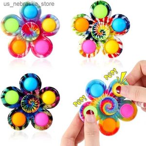 Nieuwheid Games Interessante Tie Dye Simple Fidget Spinning Finger Push Bubble Hand Spinner voor ADHD Angst Relief Stress Sensor Party Gunstige kinderen Q240418