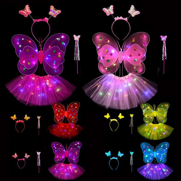 Nouveauté Jeux LED Enfants Costume Props Filles Jupes Ange Ailes Lumineuses Clignotant Papillon Jupe Lumières Costume Brithday Pâques Saint Valentin 230617