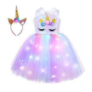 Jeux de nouveauté LED Light Light Light Unicorn TUTU Robes Kids Unicorn Birthday Party Girls Dancing Miniskirt Costume Cosplay Decor Princess Robe 230609