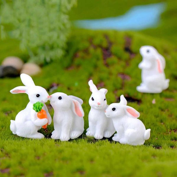 Nouveauté jeux mini statue de lapin résine statue de lapin de fée jardin mini paysage poupée décoration 12 style lapin blanc mini animal y240521 y240521