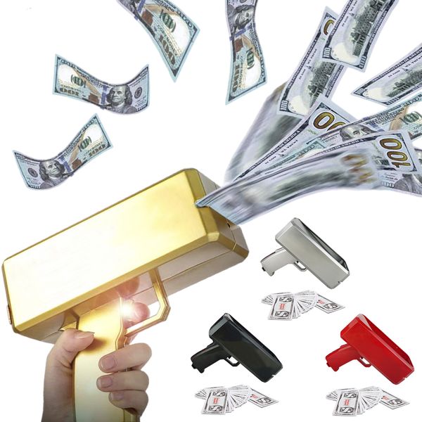 Juegos novedosos Money Gun Toy Funny Outdoor Banknote Gun Toys Cash Shooter Dispensador de dinero para cumpleaños Boda Fiesta de Navidad Suministros 230216