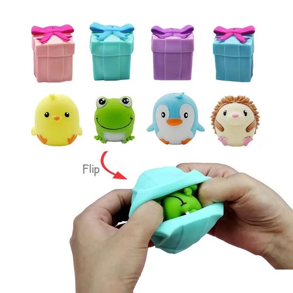 Juegos de novedad Nuevos Fidget Toys Flip Caja de regalo Linda mascota Pellizco Animal Juguete de silicona Expresión Descompresión emocional para niños adultos 2022 Dhzxy