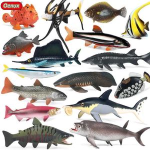 Jeux de nouveauté Oenux Seallife Animaux Figures d'action Ocean Fish Salmon Tuna Modèle Figurines Mini PVC Projet scolaire Collection Kid Collection Éducation Toy Y240521