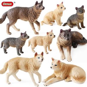 Nieuwheid Games Oenux Wild Beast Dieren Small Gray Wolf Simulation Baby Wolves Model Actie Figuren Collectie Levens Lifely PVC Cake Toppers speelgoed Y240521