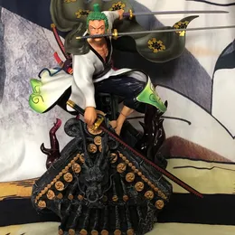 Nieuwheid Games ￩￩n stuk anime figuur Kimono Roof Roronoa Zoro Wano Country Zoro Three Swords Fighting Skill Model Decoraties Gloeiende Figuri