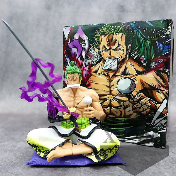 Nouveauté Jeux One Piece Anime Roronoa Zoro Figure Collection Modèle Jouets Enfants Cadeaux 21cm Essuyez L'épée Zoro Fan Collectibles Positio Assis