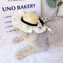Jeux de fantaisie Pet Hat Lace Straw Dress Up Cat Dog Accessoires de tête doux et mignon 230621