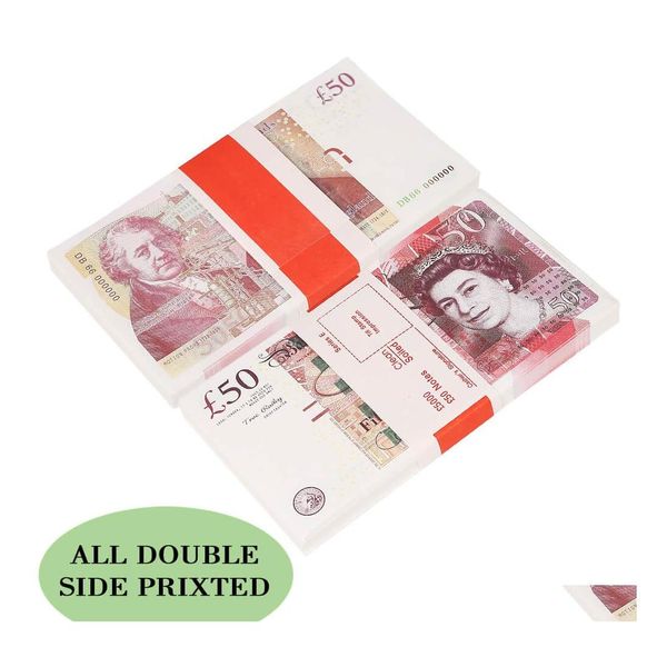 Juegos novedosos Jugar Papel Impreso Dinero Juguetes Reino Unido Libras Gbp Británico 50 Conmemorativo Prop Juguete para niños Regalos de Navidad o Video Película D Dhhf8