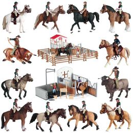 Nieuwheid Games Simulatie Farm stabiel huismodel Actie Figuren Horseman Bull Fighting Horse Playset Animal Figurine Children Educatief speelgoed Y240521