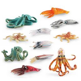 Nieuwheid Games Simulatie Sea Benthos Modellen Animal Octopus Squid Cuttlefish Action Figures Figurines ornamenten kinderen cognitie speelgoedcadeau y240521