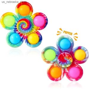 Juegos de novedad Tie Dye Simple Fidget Pop Toys Push Bubble Hand Spinner para ADHD Ansiedad Estrés Alivio Regalos para niños P240418
