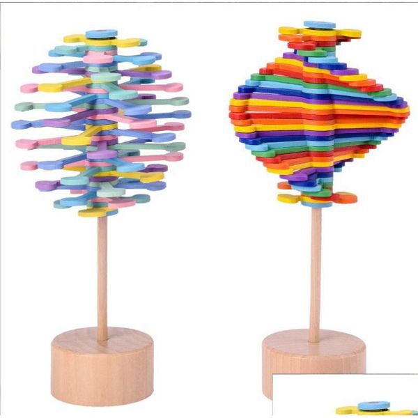 Jeux de nouveauté Jouets Revoing Feuilles arc-en-ciel en bois Wafer Stick Jouet de décompression créatif pour enfants garçon et fille Drop Delivery Dh89C