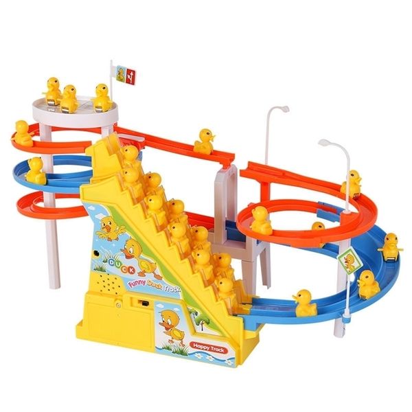 Jeux de nouveauté Piste Jouet Monter les escaliers pour garçons Filles Canards de dessin animé pour enfants Cochons Musique électronique Lumières Jouets Enfants Jeu drôle Cadeaux d'anniversaire 221105