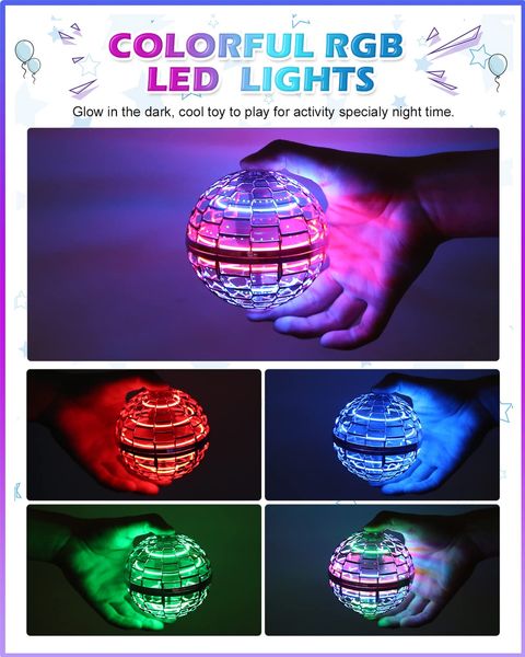 Jeux de nouveauté Ufo Magic Flying Orb Hover Ball Toy avec des lumières 2022 Cool Stuff Kids Gadgets Cadeau de Noël pour Teen Boy Girl 678910Add Amux6