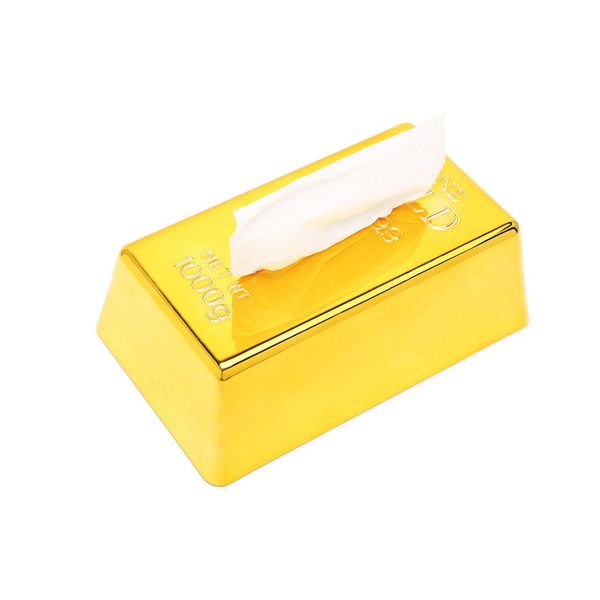 Novedad caja de pañuelos de barra de oro decorativa con forma de lingote soporte de caja plana para servilletas faciales 999,9 peso neto fino 1000G decoración en la parte superior