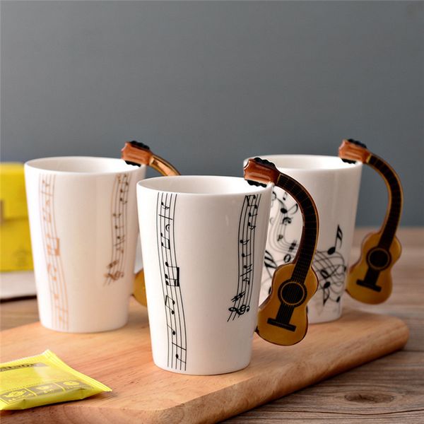 Nouveauté guitare tasse en céramique personnalité Note de musique lait jus citron tasse café thé tasse maison bureau verres cadeau Unique