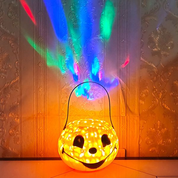 Nouveauté Halloween Seau De Citrouille Pour Enfants LED Glow Lanterne De Poche Rotative Avec Des Accessoires De Fête De Musique