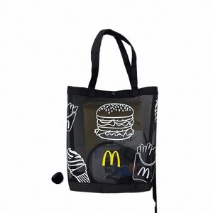 nouveauté hamburger aliment périphérique fourre-tout pliable sac de plage léger shopper portable portable sac élégant sac noir h9md # #
