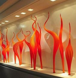 Nieuwigheid Handlampen Riet Vloerlamp Oranje Murano Topkwaliteit 100% Mondgeblazen Glazen Sculptuur voor Feesttuin