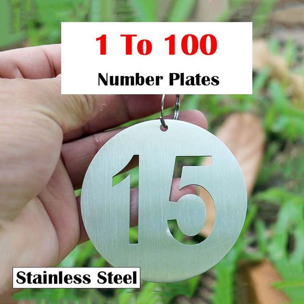 Artículos novedosos 10 PCS Placas de números de acero inoxidable Etiquetas redondas Marcar Signo Etiquetas de clasificación Colgante de metal Marcador de artículo 1-100 Signos para llave